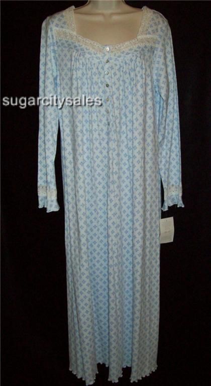 NWT EILEEN WEST LONG PIMA COTTON KNIT GOWN DITSY PRT M  