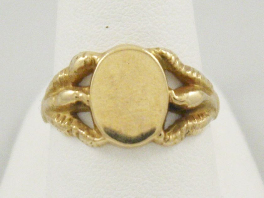 888 1627 Estate 14K Yellow Gold Talon Blank Signet Ring  