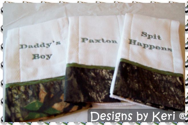 Designs by Keri 3 Burp Cloths Military choose fabric  