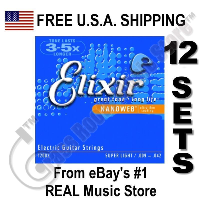 BULK 12 Sets Elixir SUPER LIGHT Nanoweb Coated ELECTRIC GUITAR Strings 