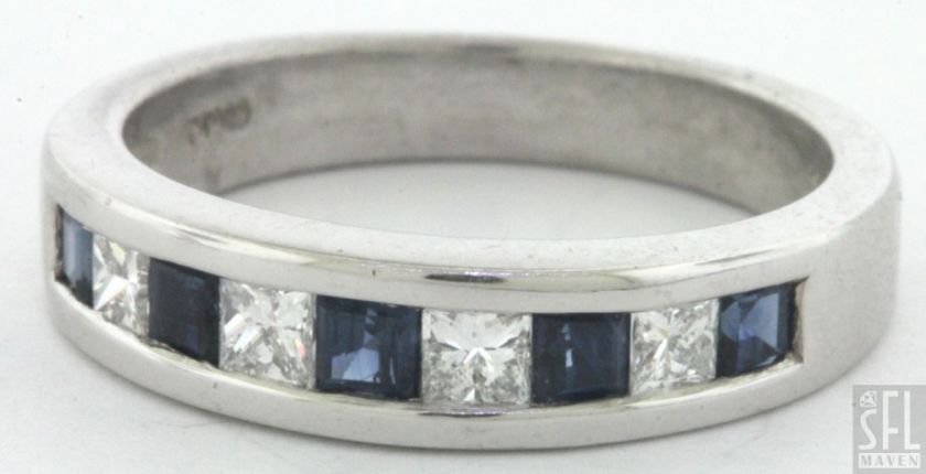 HEAVY PLATINUM 1.81CT VS1/ G PRINCESS CUT DIAMOND SAPPHIRE BAND RING 