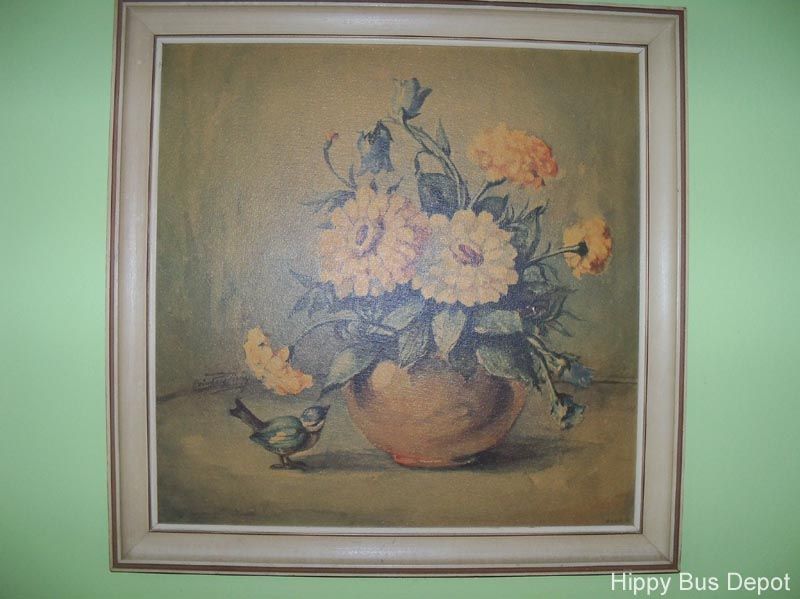 VTG E. G. Co. Zinnias & Bluebells Shabby Cottage Print  