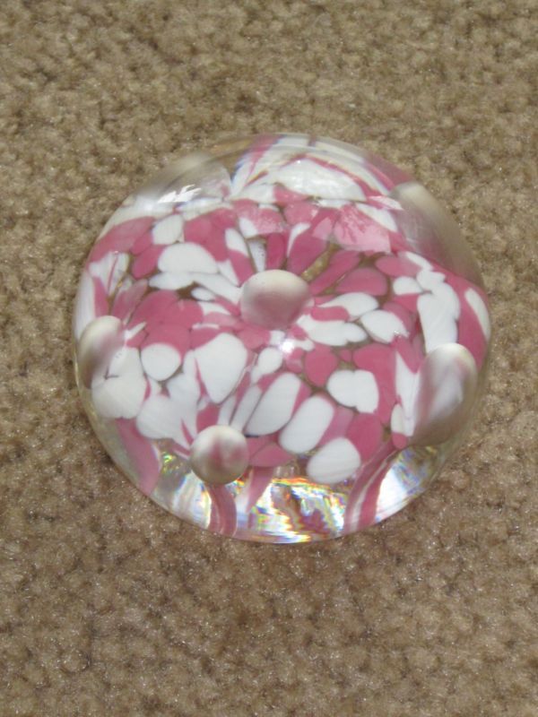 Kerry Zimmerman Signed Paperweight 1986 Pink White  