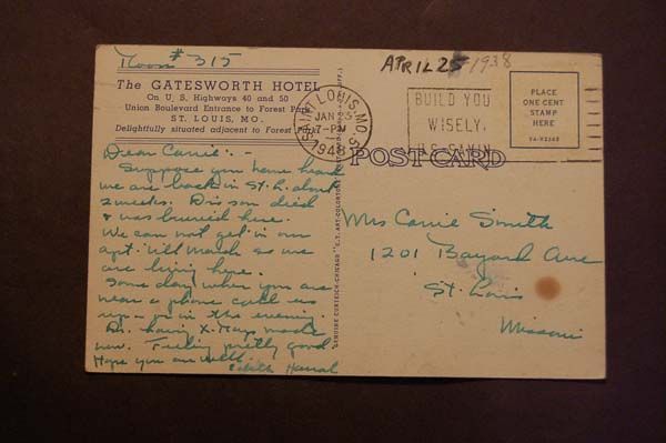 Gatesworth Apartment Hotel, St. Louis MO c1939 Postcard  