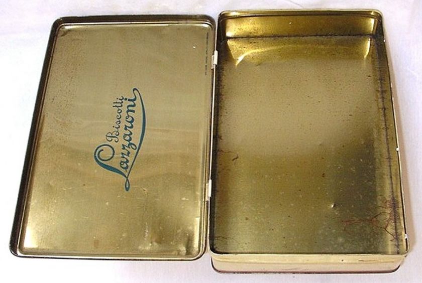 TOLEWARE TIN BOX ITALY CARAMELS 1950 LAZZARONI BISCOTTI  