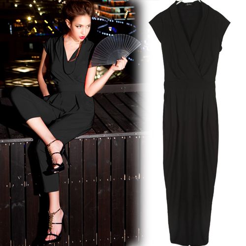 Womens Cap Sleeve Jumpsuits Rompers Overall Long Pants Trousers Solid 