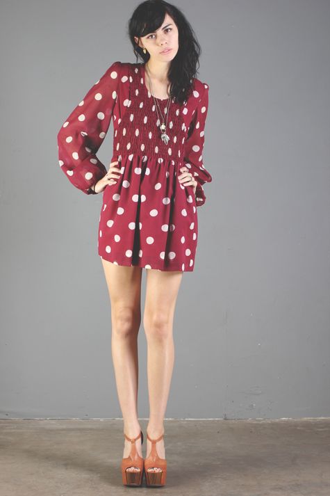 vtg POET SLV empire SHEER DOT polka SMOCKED hippie BABYDOLL mini dress 