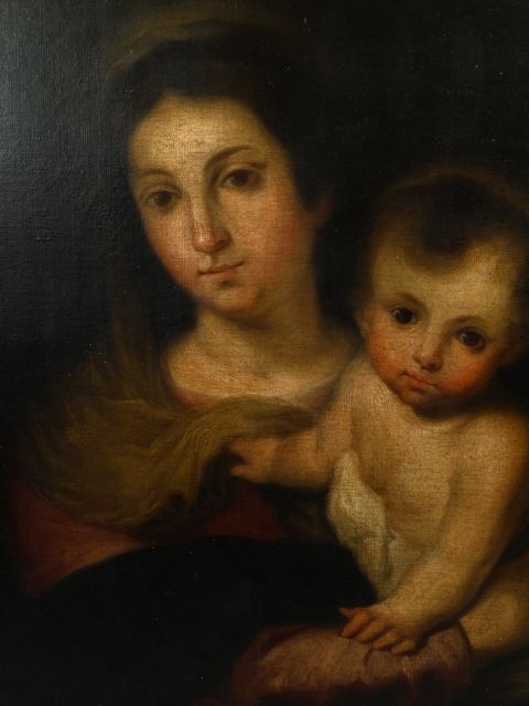 Antique 19th C. European Old Master Painting of Blessed Mother & Child 