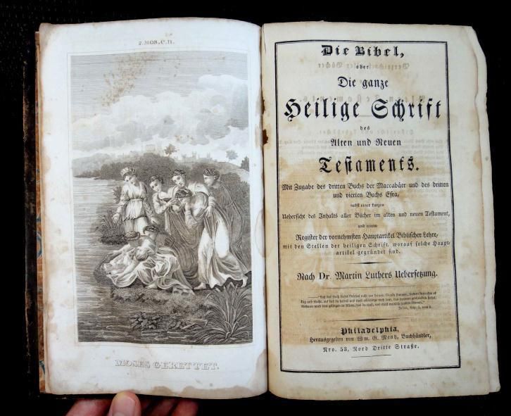 1847 antique BUCH FAMILY GERMAN BIBLE ornate penmanship LANCASTER 