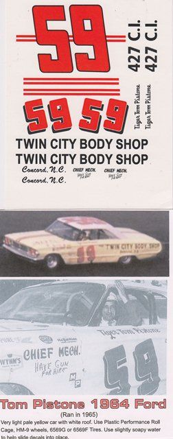   Tom Pistone TWIN CITY BODY SHOP 1964 65 Ford Galaxie 500 Decals  