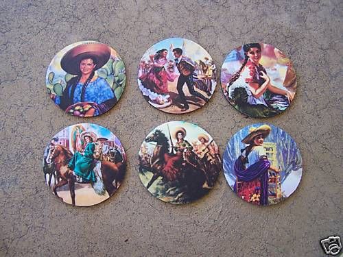 Cowgirls Lot of 6 Neoprene Mexican Cowgirl Coasters  