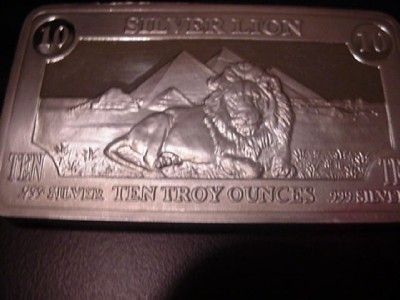 10 OUNCE SILVER BAR .999 FINE SILVER PROOF   GOLDEN LION MINT BAR CAT 