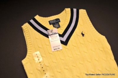 RALPH LAUREN NWT BOYS sz 5 YELL CABLE KNIT SWEATER VEST  