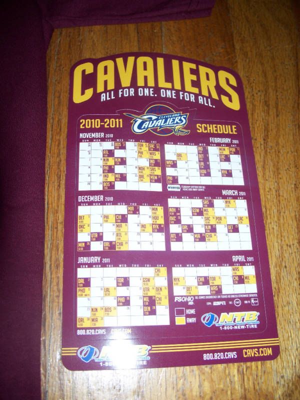 SGA 2010 11 OPENING NIGHT CLEVELAND CAVALIERS CAVS NBA MAGNET SCHEDULE 