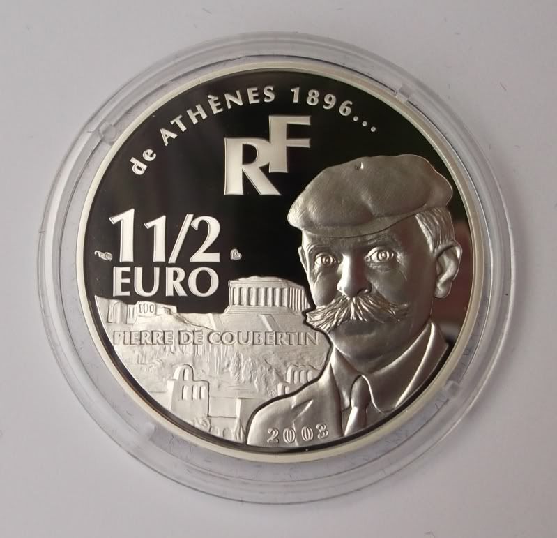   Euro Silver Proof Marathon Coubertin Athens Olympic Games Coin  