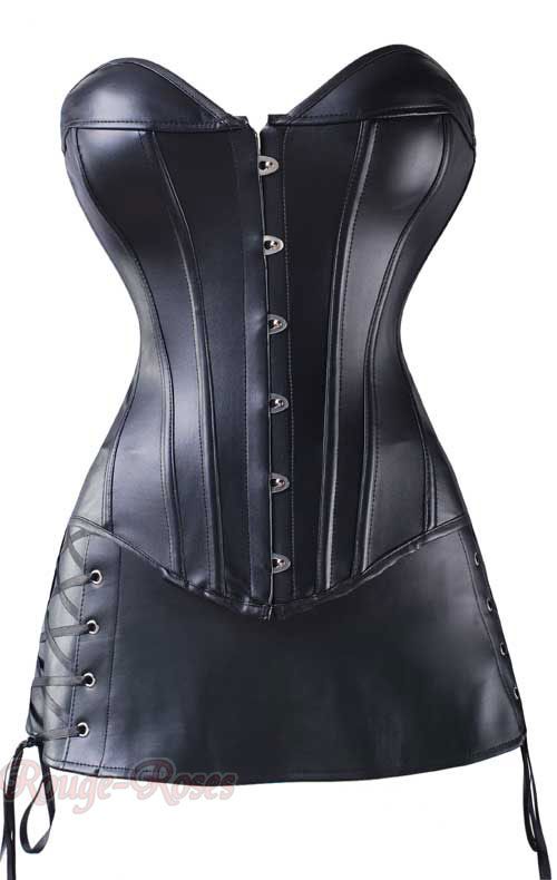 Sexy BLK Faux Leather CORSET W/Skirt & Thong S 6XL v917_k