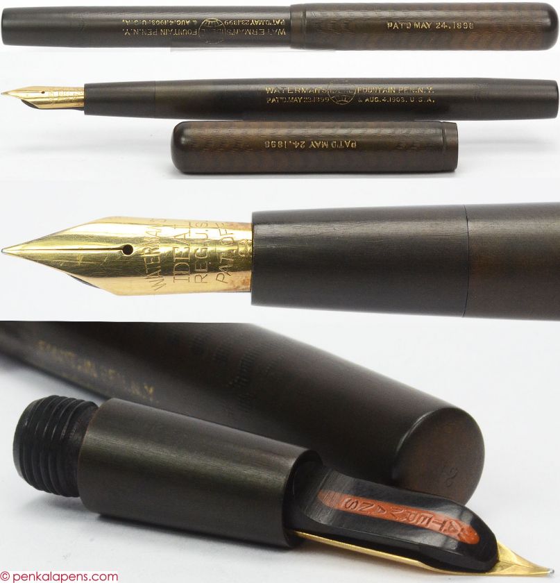 WATERMANS 12 black chased hard rubber eye dropper pen USA 1900s med 