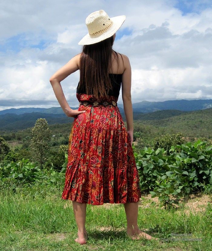 Bold Maroon Red Floral Print Crinkle Gypsy Skirt  