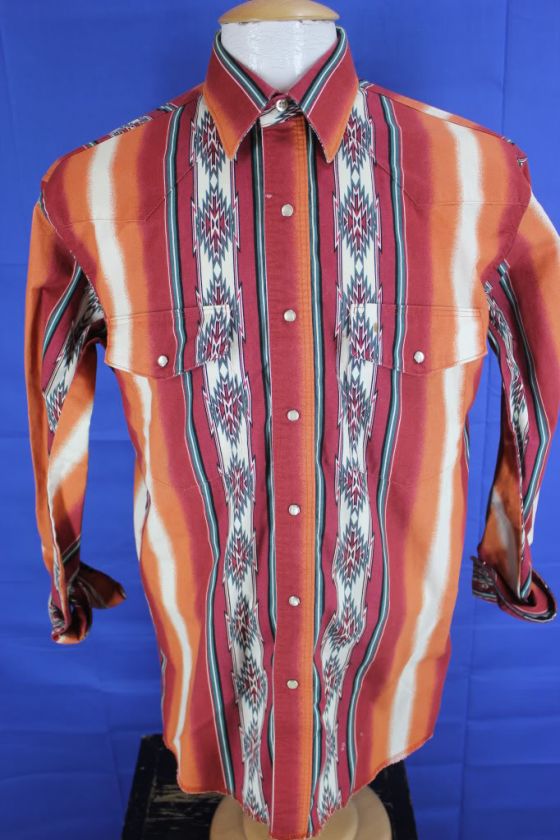 Wrangler Orange Southwestern Print Western Shirt Large  