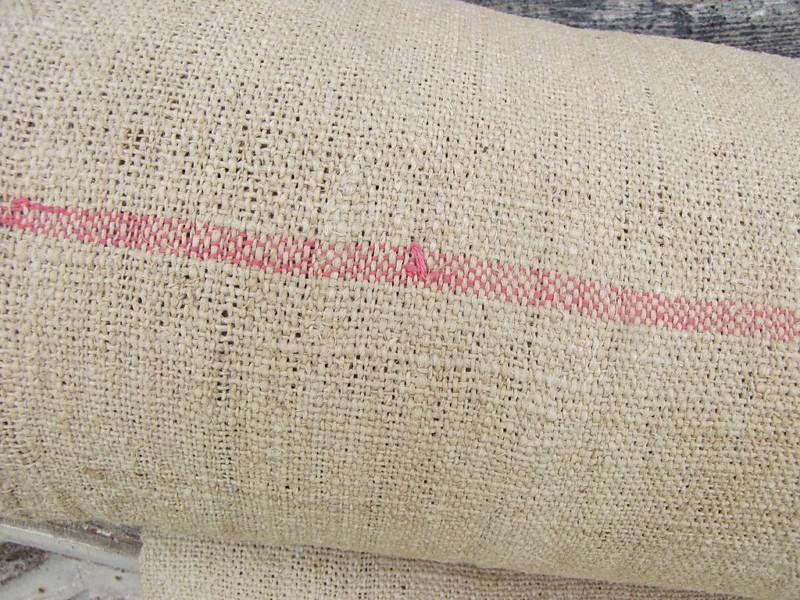 Antique linen grainsack fabric 14.3yd PINK BLUE YELLOW  