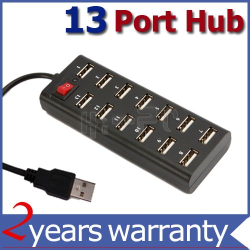 New 13 Port USB 2.0 High Speed HUB For Laptop PC Black  