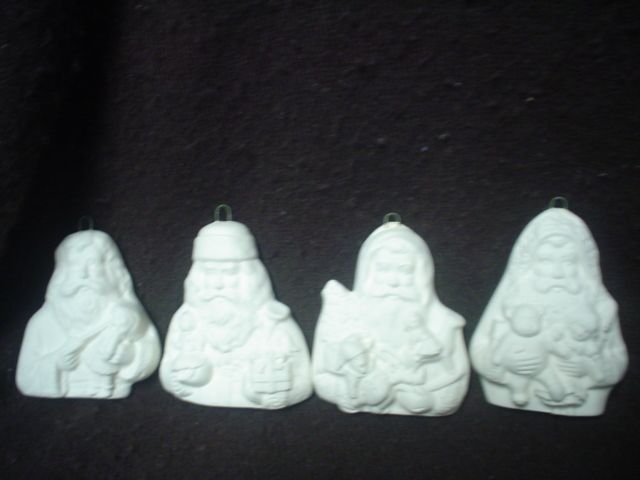 Ceramic Bisque Ornaments D244 4 Old World Santas w/Toys  