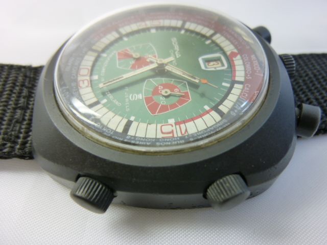 SORNA BULLHEAD SWISS WORLD TIME GMT CHRONOGRAPH RARITY  