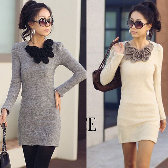 Fashion Long Sleeve Butterfly Flower Woollen Sweater Short Skirt Mini 