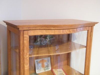 1895 Golden Oak Curved Glass Front China Closet Cabinet  