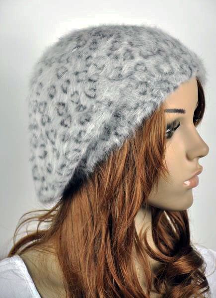 Soft & Warm Rabbit Fur Womens Beret Hat Ski Skull Beanie Sexy Leopard 