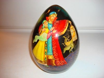 RUSSIAN LACQUER WOOD EGG OIL PAINT MAGIC CARPET COUPLE  