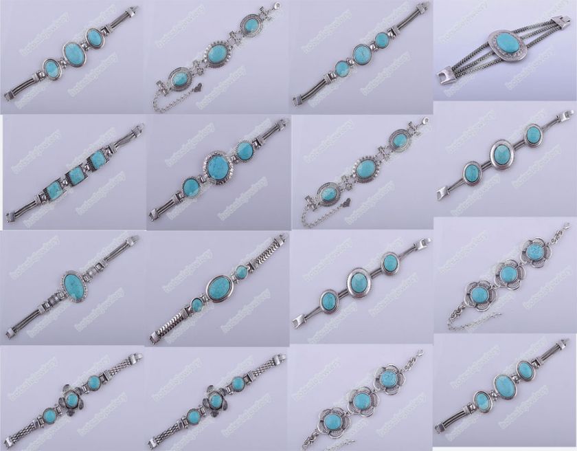 wholesale 50p VTG tone Turquoise Snake Chain bracelets  