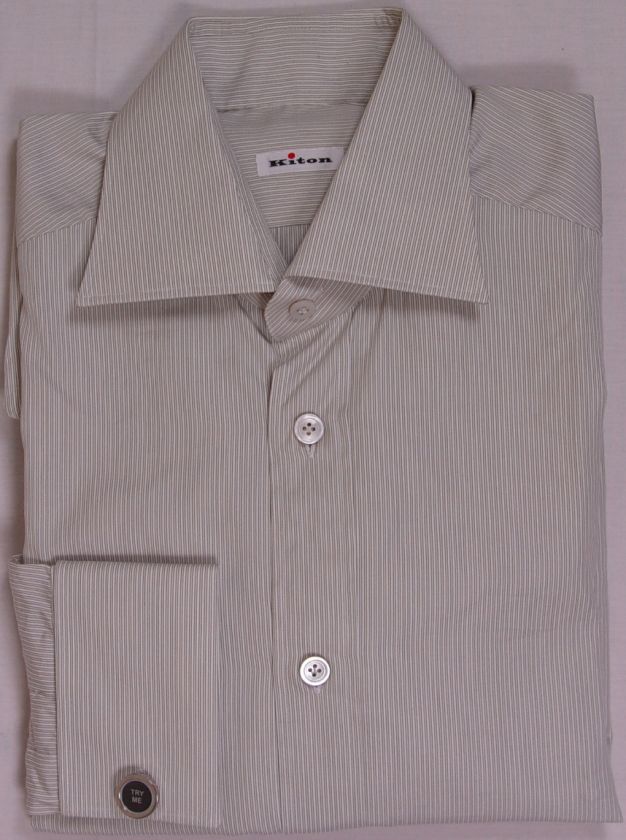 KITON DRESS SHIRT $785 BROWN MICRO STRIPE FC KITON HANDMADE SHIRT 15 