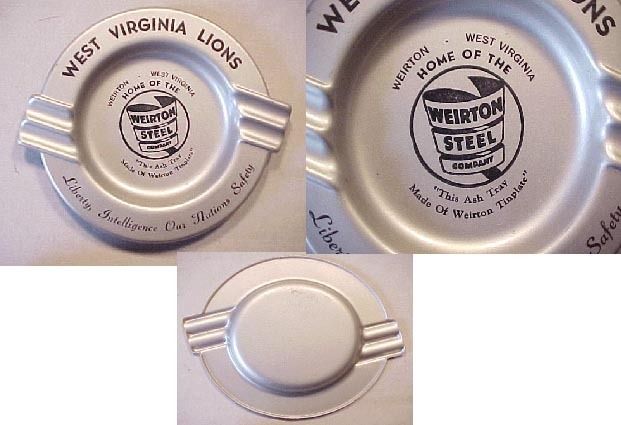 WEST VIRGINIA LIONS WV ASHTRAY WEIRTON STEEL COMPANY ASH TRAY TIN 