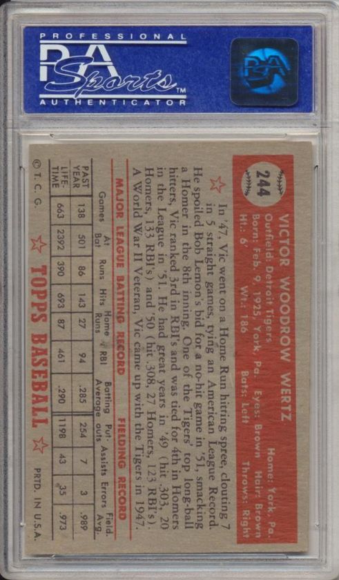 1952 Topps   Vic Wertz #244   TIGERS   PSA 7 NM  