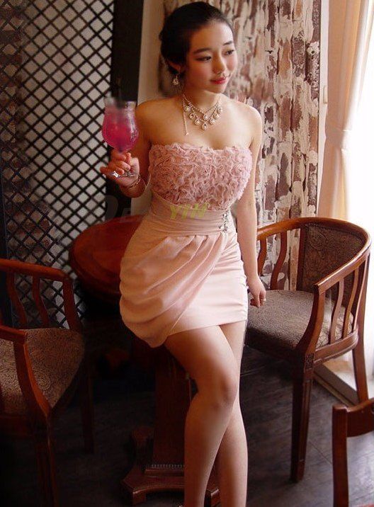 Gorgeous Rose Patterns High Waistline Strapless Pink party cocktail 