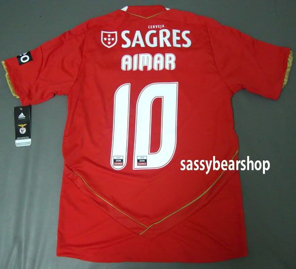 11/12 BENFICA HOME  S,M,L,XL  AIMAR,GAITAN,CARDOZO,SAVIOLA,NOLITO , OR 