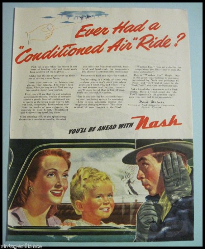 Vintage 1946 Nash Car Weather Eye Air Ride Couple in Cold Illustrated 