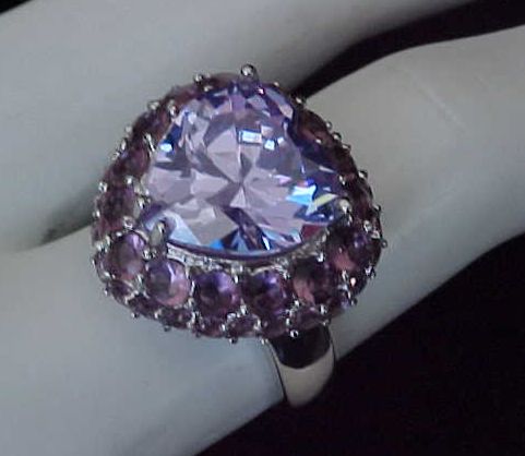 25ctTW FANCY Heart Cut LAVENDER cz SOLITAIRE Purple Cocktail Ring 