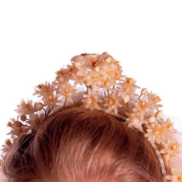 Vintage Wedding Veil Wax Flowers Headpiece 1930s  