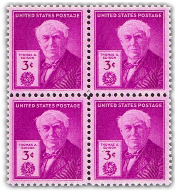 Inventor Thomas A. Edison on 1947 U.S. Postage Stamps  