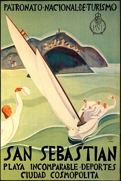 SAN SEBASTIAN SPAIN SAILBOAT TRAVEL TOURISM REPR POSTER  