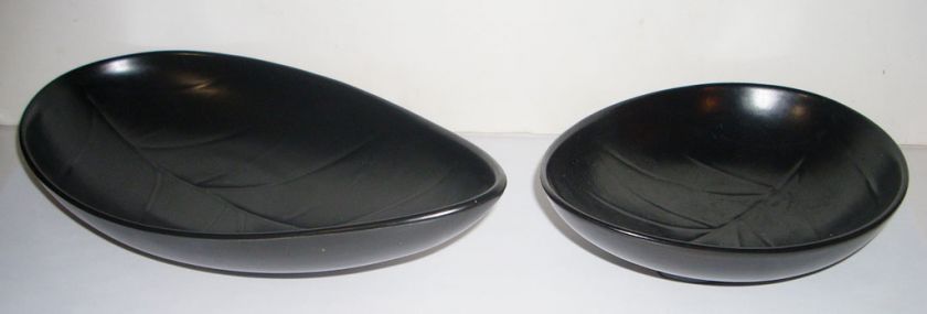 Two Vintage Upsala Ekeby Gefle Swedish Black Leaf Bowls  