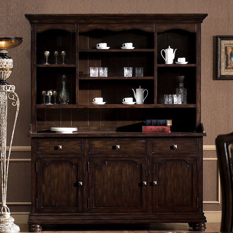 Antiqued Chestnut China Hutch Buffet   