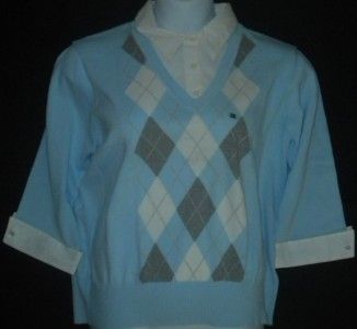 Blue Argyle Sweater Pullover White Blouse Size XXLarge Women NEW 