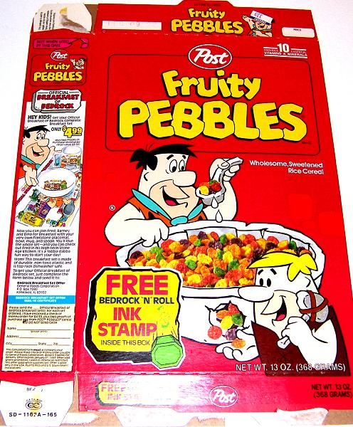 This is for one 1992 Fruity Pebbles Cereal Box. Box is flattened 