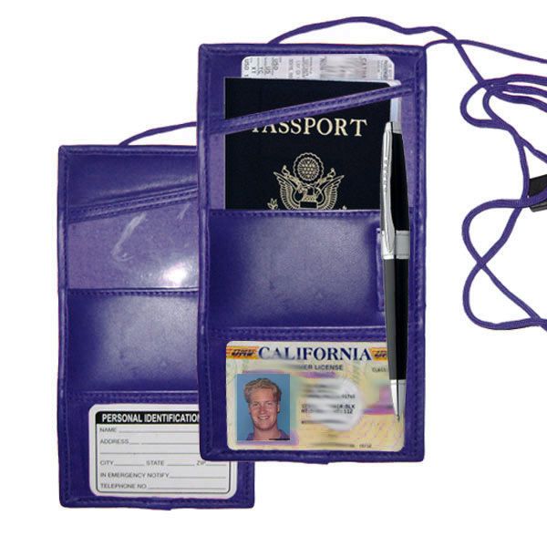 BLUE PASSPORT Leather ID CARD Pouch Thin Neck Holder  