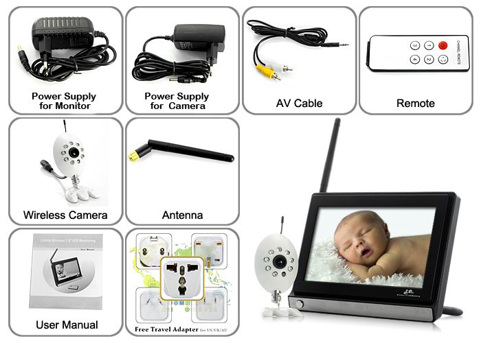 Monitor Buddy   Wireless Widescreen 7 Inch LCD Baby Monitor with Night 