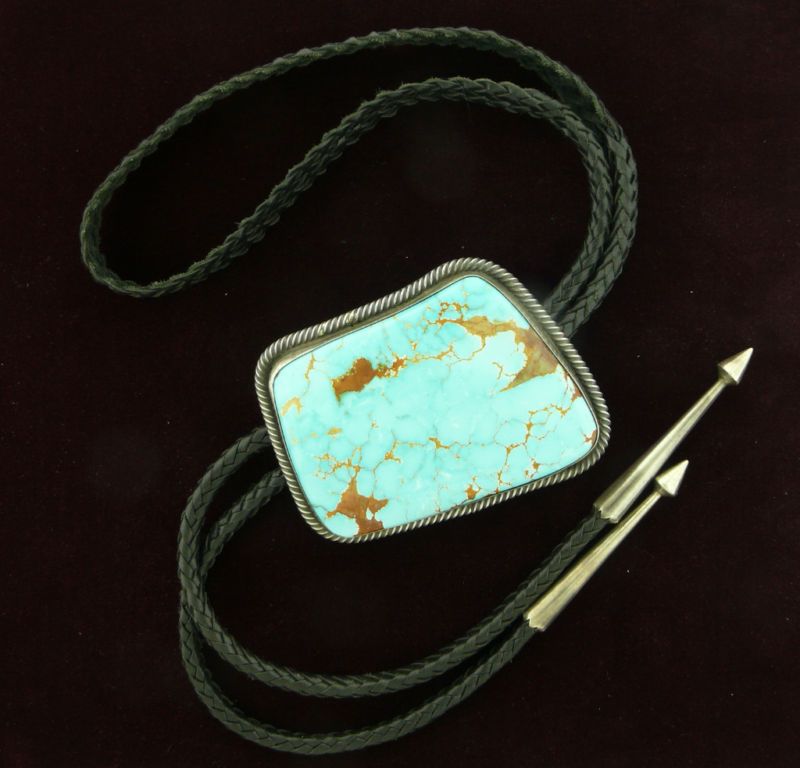 Large Royston Turquoise Navajo Bolo Tie Signed Becenti  