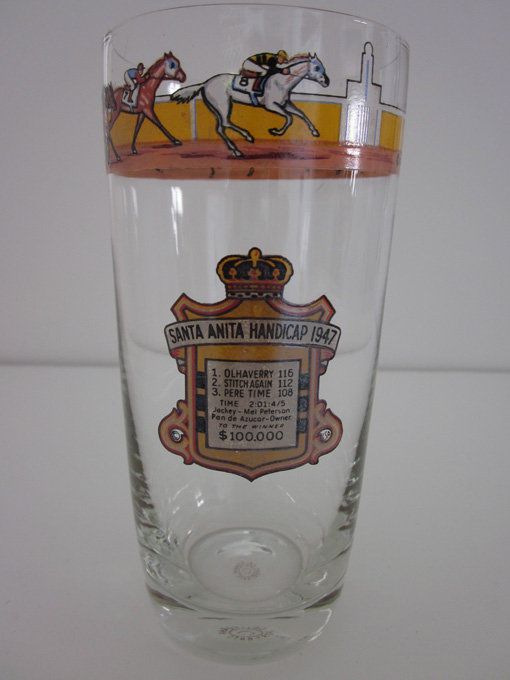 VINTAGE SANTA ANITA HANDICAP 1947 HORSE RACING GLASS  